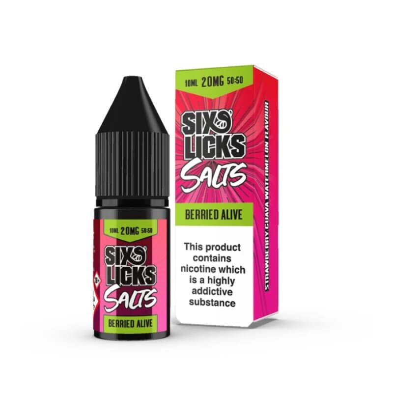 Six Licks Salts - Berried Alive Strawberry Guava Watermelon 10Mg Nic Salt) (10Ml)